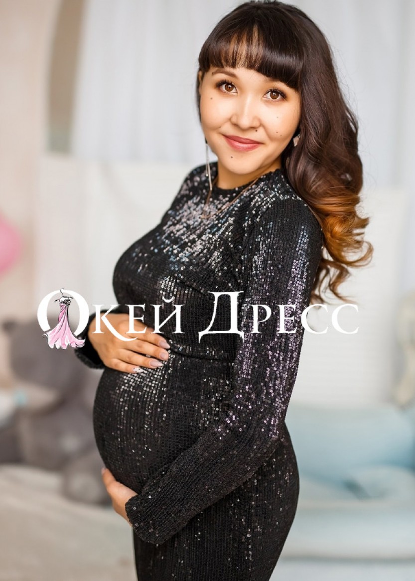 Черное платье с пайетками напрокат для беременных на фотосессию или мероприятие