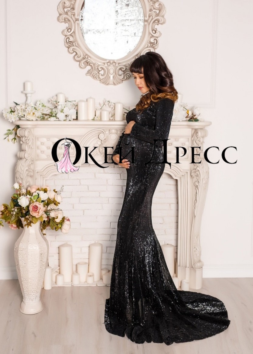 Черное платье с пайетками напрокат для беременных на фотосессию или мероприятие