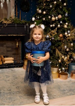 Джуби 1123D0 детское синее платье с рукавом с блестками