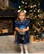 Джуби 1123D0 детское синее платье с рукавом с блестками