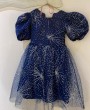 Детское синее платье с рукавом с блестками. Салон Детских платьев Окей Дресс