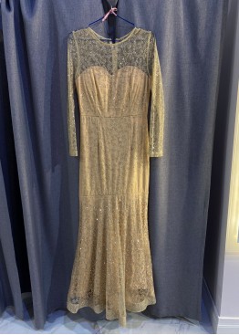 Шелли Золото вечернее длинное платье в пол с рукавом 
