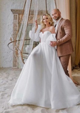 Платье Свадебное с рукавом 2024 Баффи Белое 