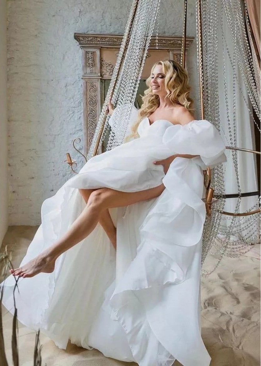платье Белое длинное свадебное с буфами напрокат или купить Краснодар. Салон платьев Окей Дресс