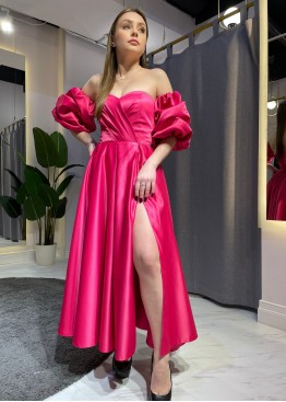 Баффи Фуксия 0423M47 розовое платье с пышными рукавами напрокат или купить 