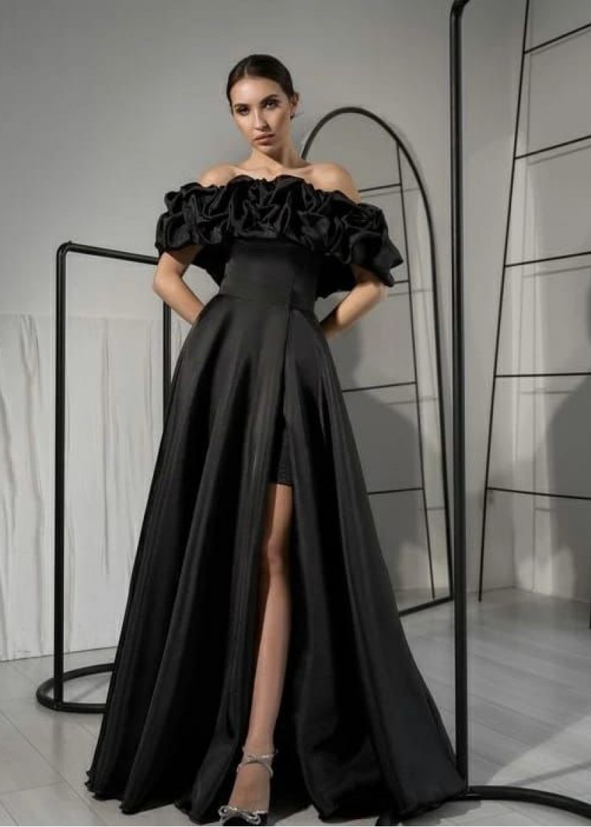 Черное платье-трансформер с буфом и 2мя видами юбок напрокат 