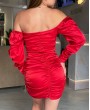 Короткое вечернее мини платье красного цвета с длинными рукавами. Салон платьев Окей Дресс Краснодар