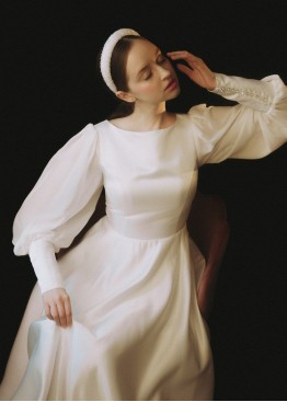 Шивон Белое 0823M55 закрытое свадебное платье с рукавами