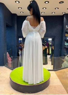 Дафна 0923М77 Белое платье с спущенными плечами и рукавом
