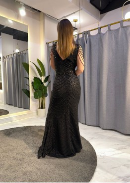 Кейт черное вечернее длинное облегающее сверкающее платье-рыбка 2024