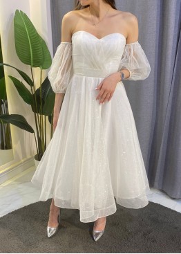 Бритни Белое 0324M0 миди средней длины свадебное платье 