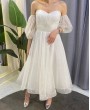 Белое миди свадебное платье с буфами. Салон платьев напрокат Окей Дресс