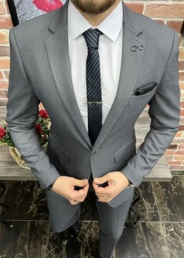 Костюм-двойка серый мужской напрокат | Аренда серого классического костюма (пиджак + брюки)