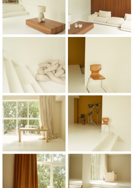 Светлая студия Пастель - фисташковая стена с французскими окнами