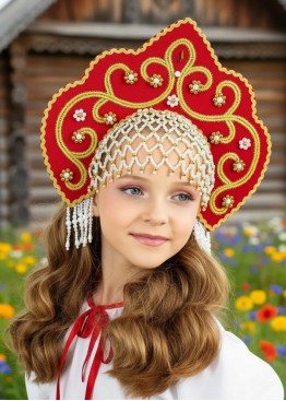 Кокошник красный русский народный в аренду | Прокат в Краснодаре