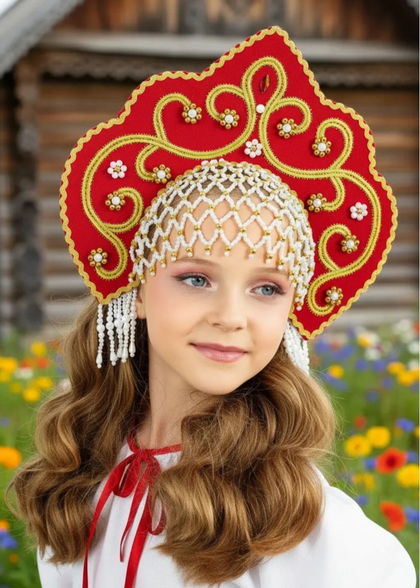 Русский народный кокошник красный в аренду