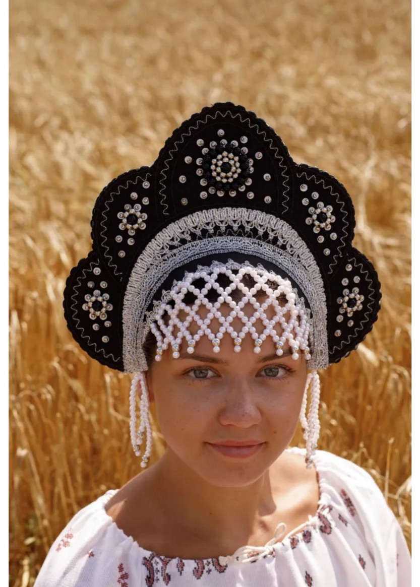 Русский народный кокошник черный в аренду