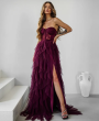 Платье вечернее бордовое длинное «Лепестки» с сегментарной юбкой из фатина