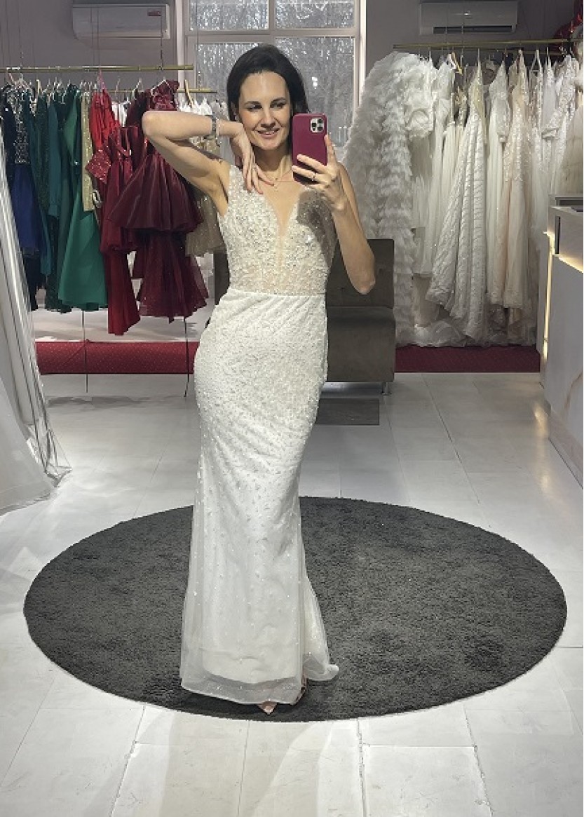 Свадебное платье с глиттером силуэт рыбка