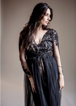 Будуарное прозрачное платье для беременных черное с цветочными аппликациями | Соблазнительный образ для фотосессии