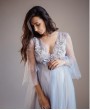Голубой прозрачный пеньюар для беременных с кружевом напрокат | Будуарное платье для нежной фотосессии