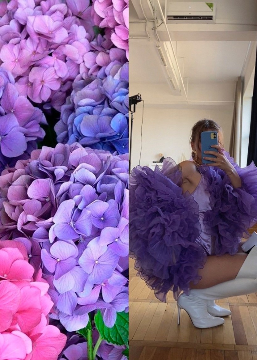 Фиолетовая фатиновая шубка напрокат 